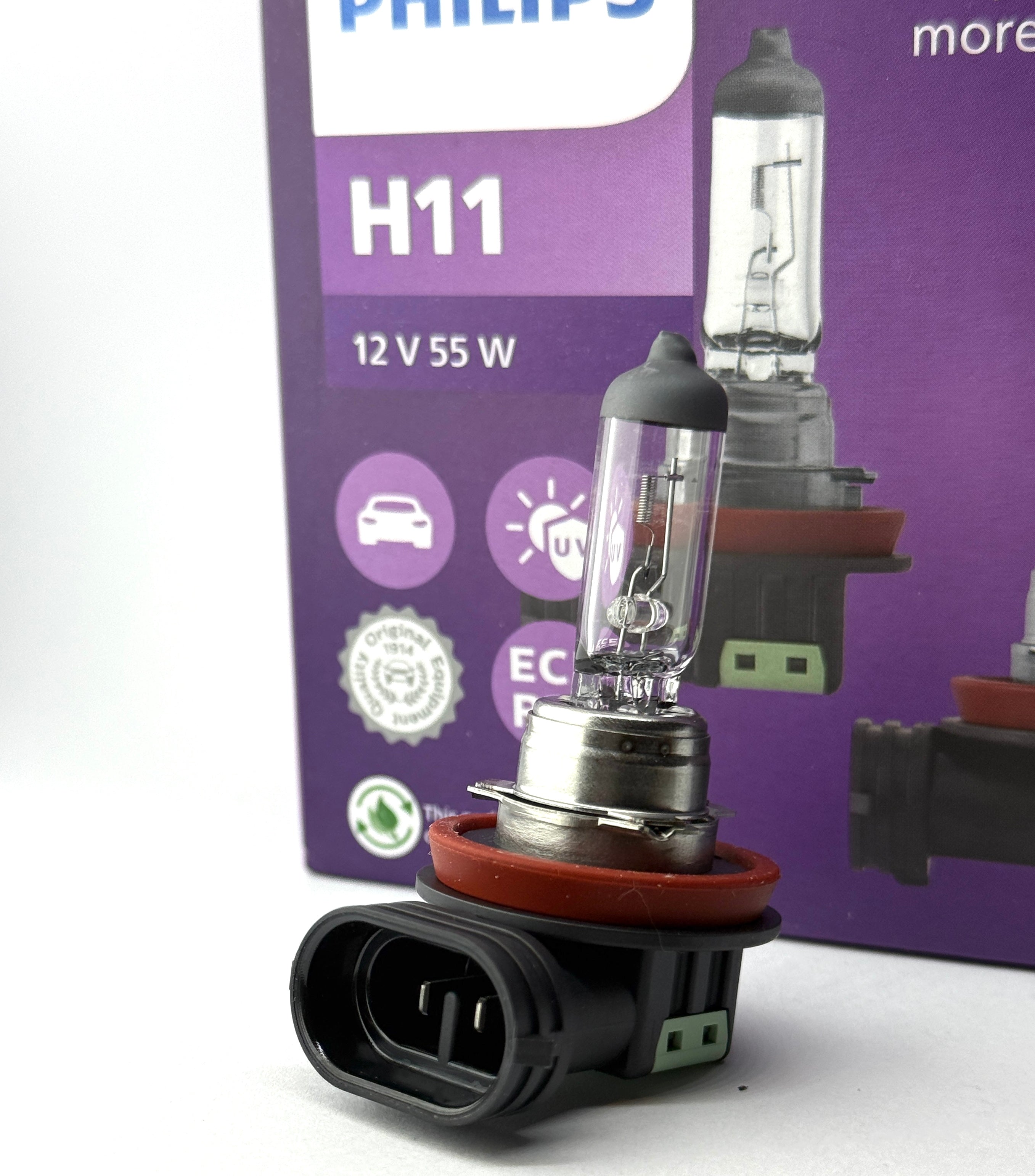 PHILIPS Halogen VisionPlus H11 12V 55W +60% more brightness headlight bulb 2pcs
