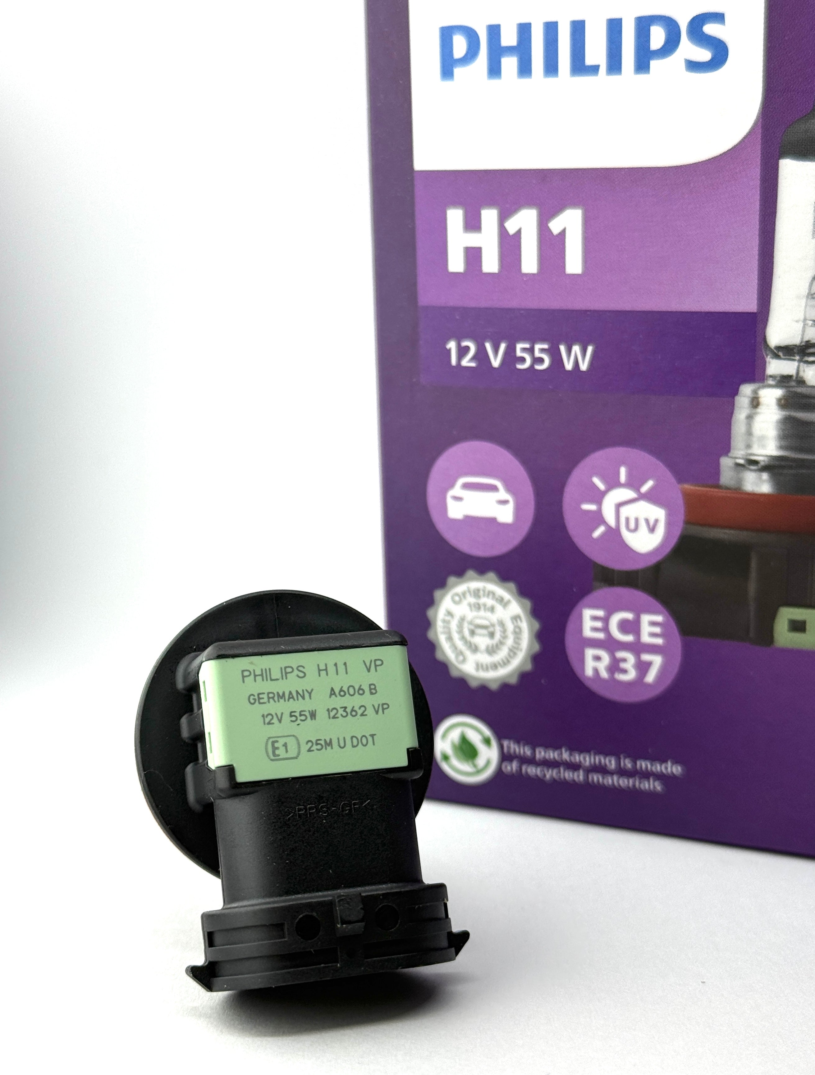 PHILIPS Halogen VisionPlus H11 12V 55W +60% more brightness headlight bulb 2pcs